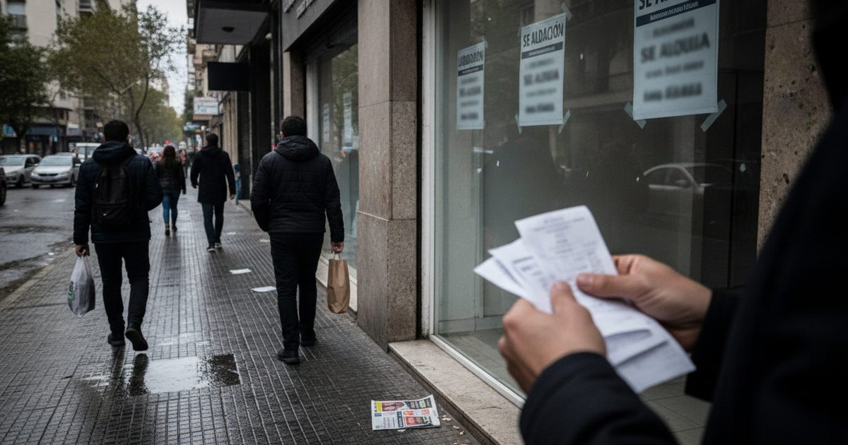 Calle comercial en Buenos Aires con varios locales cerrados o con anuncios de alquiler, reflejando la situación económica actual.