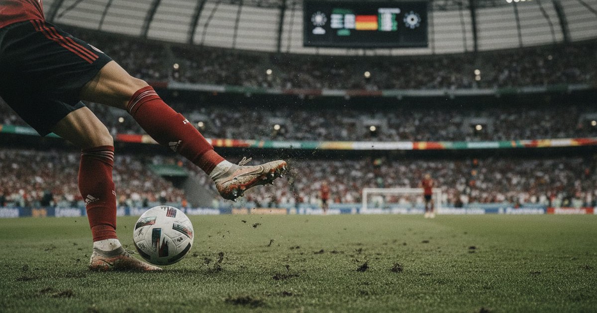 Piernas de futbolistas en una intensa disputa por el balón sobre el césped de un estadio, con la multitud de aficionados apenas visible al fondo durante un partido del Mundial 2026.