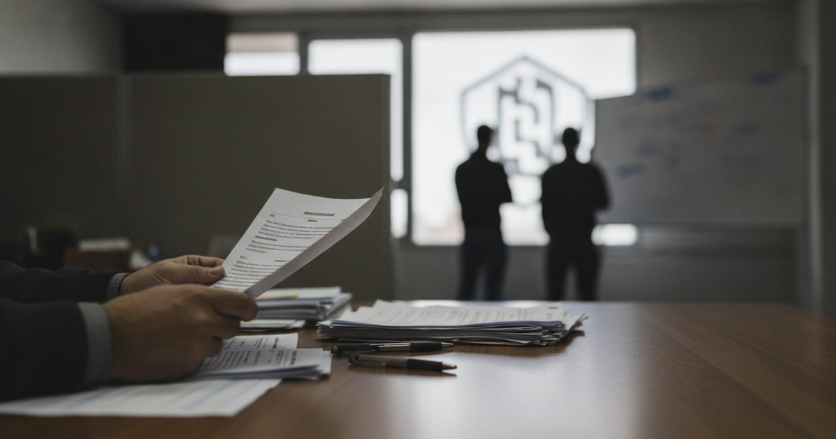 Manos adultas revisando un informe oficial sobre los incidentes en la final del Mundial, con papeles y material de oficina en un despacho.