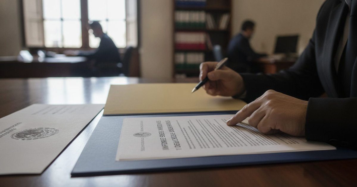 Documentos oficiales de la Secretaría de Relaciones Exteriores de México sobre un incidente migratorio, en una mesa de despacho diplomático.