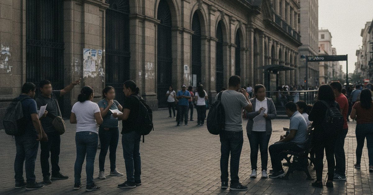 Ciudadanos centroamericanos conversan con seriedad en una calle concurrida, con edificios de fondo, reflejando inquietud por la situación política.