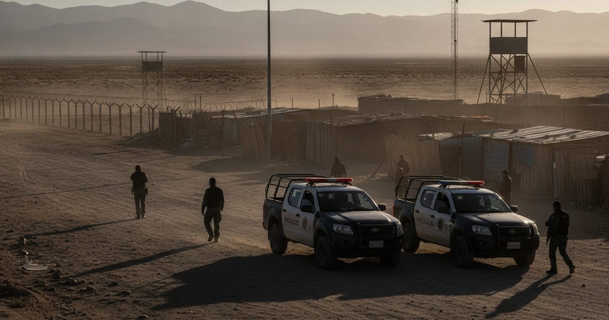 Patrulla de seguridad en la frontera entre Bolivia y Brasil, con vehículos oficiales y agentes en un paisaje rural y árido.