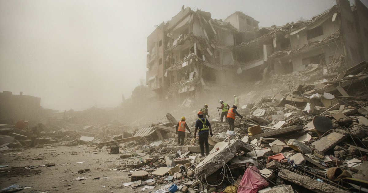 Personal de rescate trabajando entre los escombros de un edificio derrumbado en La Guaira, Venezuela, tras el sismo del 5 de julio.